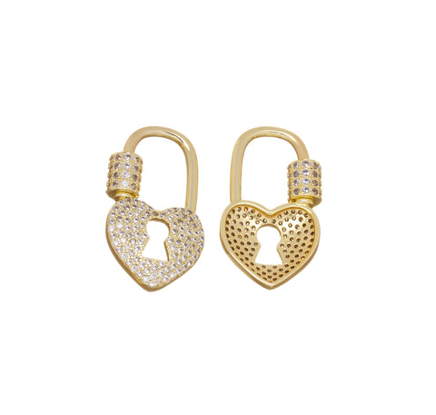Carabiner CZ Heart Clasp With Screw,Gold Or Silver Heart Clasp,CZ Heart Clasp For Jewelry Making,Pave Heart Clasp For Jewelry,CLG-CLS161