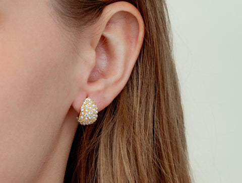 Teardrop Earrings, CZ Set hoops Shell Pearl embellishments on outside ring, Gold earrings, Pearl Earings, Gifts, Bridal jewelry, ERG384