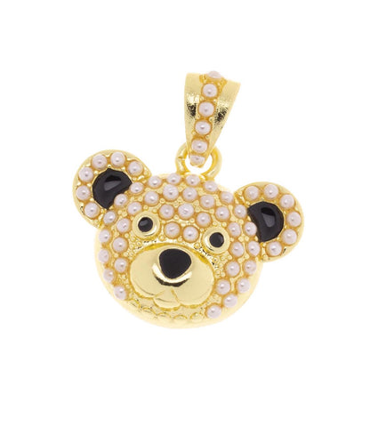 Baby Bear Gold Charm With Pearls,Bear Charm For Necklace,Pearl Bear Gold Pendant,CPG1150