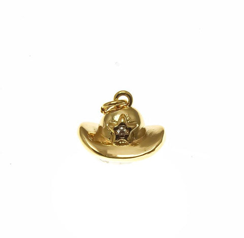 18k Gold or Silver CZ Tiny Rancher Hat, Cowboy Cowgirl Hat, CZ Western Hat, Rancher hat Charm, CPG2278, CPS2278
