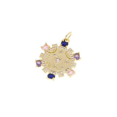 Gold  Star CZ Pendant,Star Gold Multi Color CZ Charm,Gold Celestial Star Necklace Charm,Jewelry Making Supply,CPG761