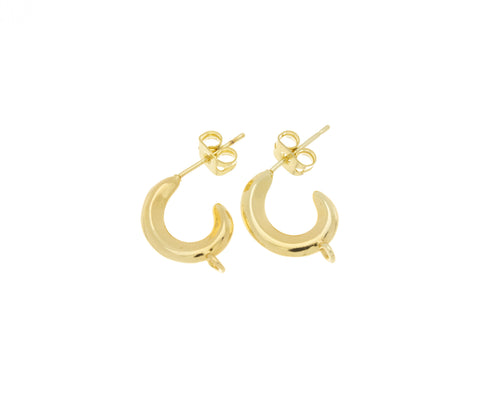 Moon Stud Gold Earring,925 Sterling Earring Post Earring, Dainty Puff Moon Stud Earring.ERG010
