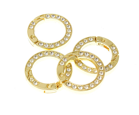 18k Gold CZ Open Circle Push in Clasp, Medium Size Round Clasp, Round Enhancer, Super Sparkly Bag Charm Clasp, Round Clasp, ZCL1014