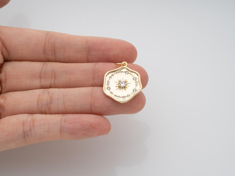 Gold Starburst Celestial Charm, Pink CZ or Clear CZ center stone, Galaxy Starburst Charm, Celestial cz jewelry, CPG2092