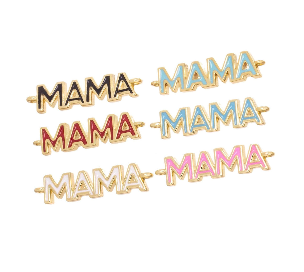 Mama Word Connector Charm For Bracelet,Monogram Mama Connector Bracelet Charm,Gold Mama Bracelet Charm With Enamel,CNG154