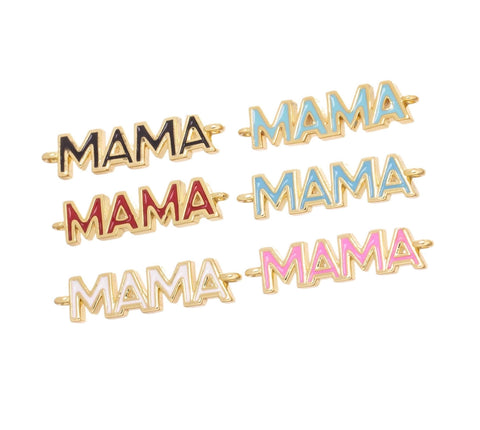 Mama Word Connector Charm For Bracelet,Monogram Mama Connector Bracelet Charm,Gold Mama Bracelet Charm With Enamel,CNG154