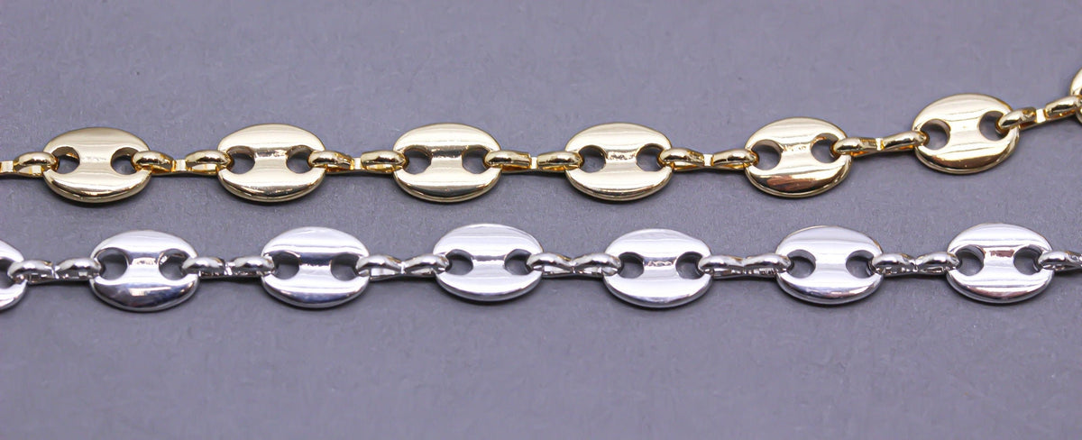Gold or Silver Button Chain, Infinity link Chain, Button Oval Link Chain, 7x5.5mm, 1 ft, 10 feet or 60 ft spool, WHOLESALE,CHG043-CHS043