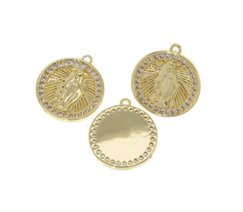 Gold Virgin Mary Charm,Virgin Mary Pave CZ Pendant,Christian Jewelry Charms,CPG716