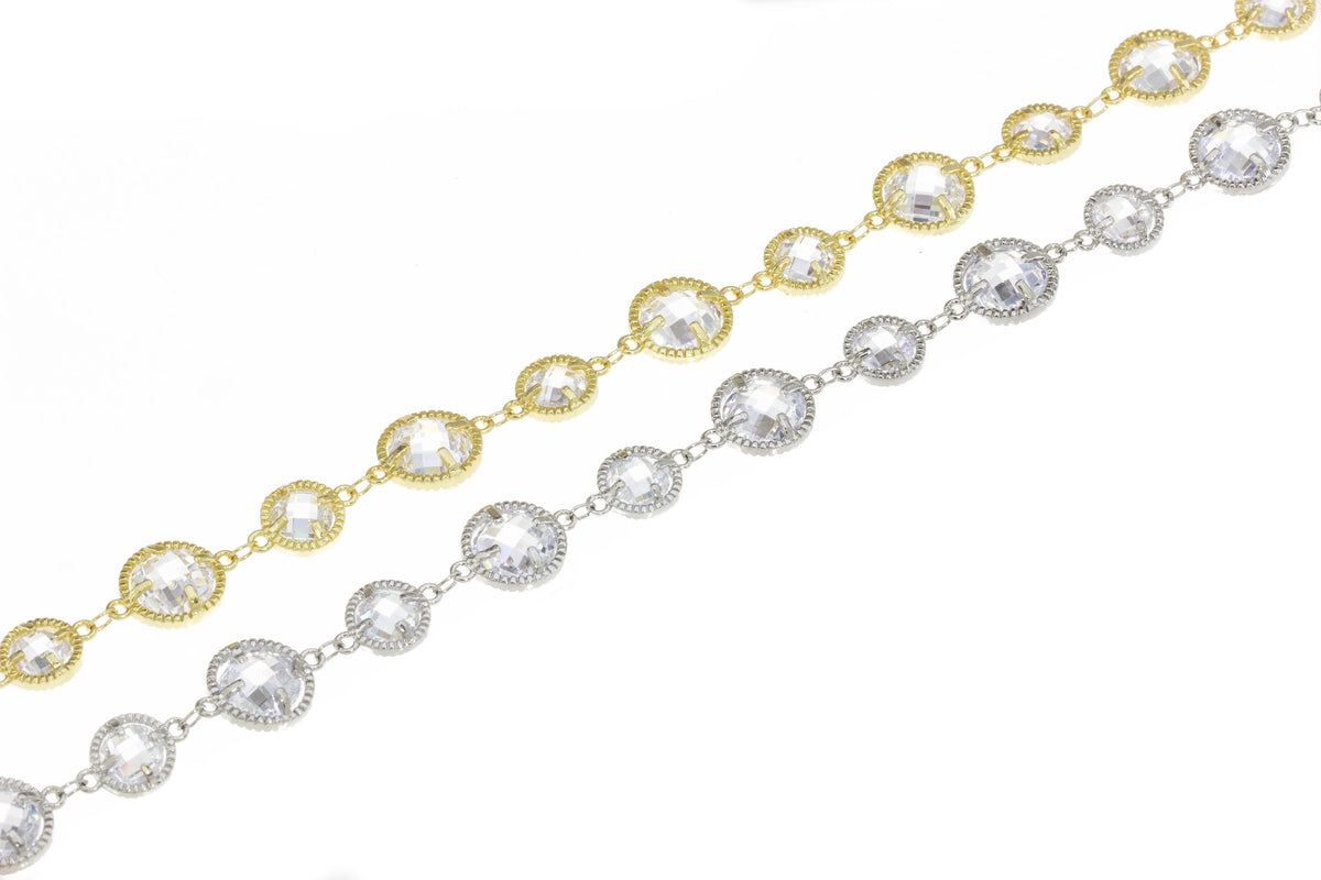 Chain With Alternating Briolette Cut Two Side Faceted CZ,Two Sided Large And Small Alternation Diamond By The Yard Link Chain,CHG254, CHS254