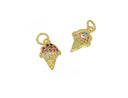 18k Gold Ice Cream Cone Charm, Colorful Ice Cream Cone Charm, Charms for Kids, Super Sparkly Ice Cream Cone, Summer Charms, CPG1141
