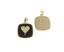 18k Gold Rectangle Dog Tag, CZ Heart Charm, Dog Tag CZ Heart Charm For Jewelry Making, Pave Heart Dog Tag Charm, CPG2341