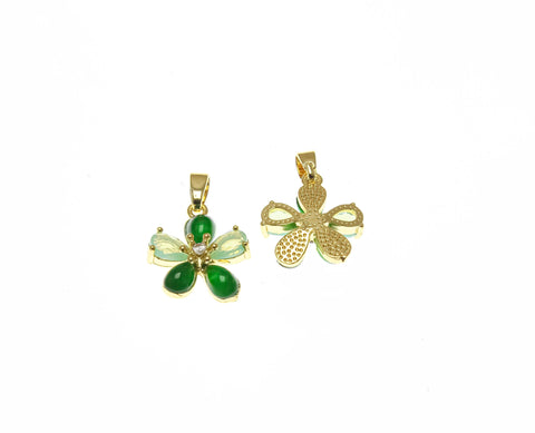 18k Gold or Silver Dainty Flower Charm With CZ, Pink Flower,  Gold Pave CZ Charm For Necklace Or Bracelet Making,CPG2268G,CPS2268G,CPG2268P,