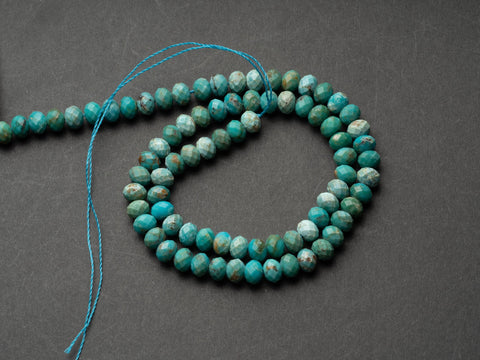 100% Genuine Natural Blue Turquoise Gemstone Round Faceted, Loose Beads, 4mm x 6mm, MR119