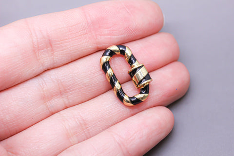 Black/Gold Enamel 13x19mm Small Candy Cane Carabiner lock, Screw Clasp, Screw on Clasp, 1 pc or 10 pcs, WHOLESALE, CLG084