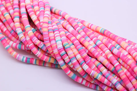 4mm Pink Rainbow Color Hue Mix Wheel Beads, Rainbow wheel beads, Polymer Clay, 4mm, Full Strand, 1 str or 10 str, WHOLESALE