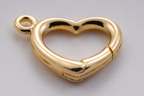 Gold open heart Push In Clasp, 16x14mm, heart clasp with loop, open heart enhancer, push in clasp