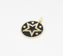 Gold Enamel cz set open star Charm, Black pendant or connector, CPG241