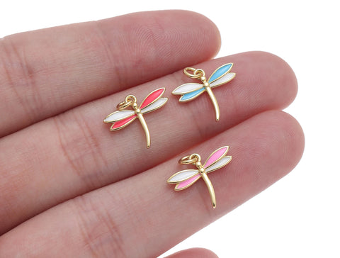 Gold Enamel Dragonfly Charm,Red Blue Pink Dragonfly Charms,Dainty Dragonfly Charm For Jewelry Making,Enamel Dragonfly Charm,CPG1561