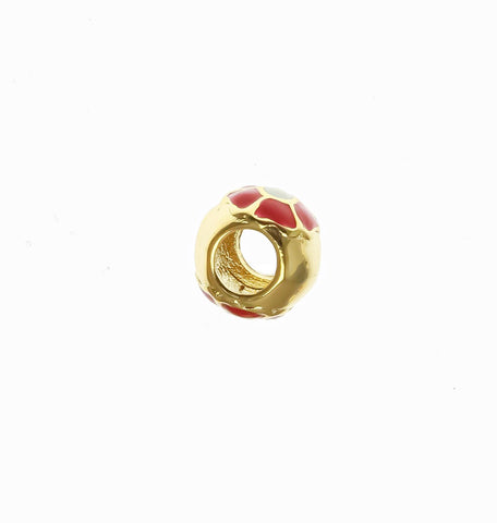18k Gold Red Flower Spacer, White and Red Bead Spacer Bead, Thick Band Spacer For Jewelry, SPG101