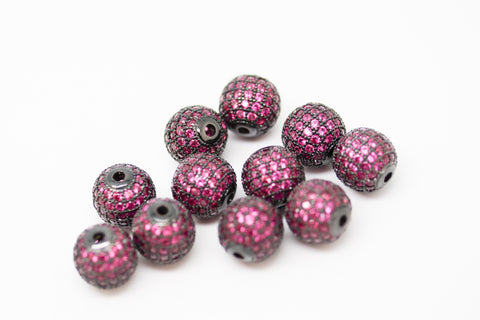 10mm Ruby cz pave ball, Gold, silver, gunmetal, WHOLESALE