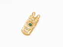 Gold rectangle Evil Eye Pendant, Dangling eye, 2 holes pendant, eye protection cz charm, green cz eye pendant, 28x14mm, CNG013
