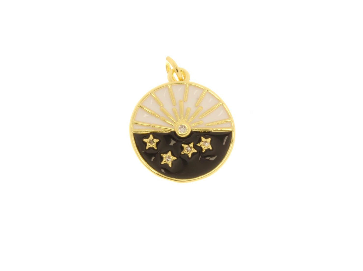 18k Gold Stars and Moon Charm, Round Celestial Charm, Starry Night Charm, Moon Charm, Moon Pendant, CPG2508