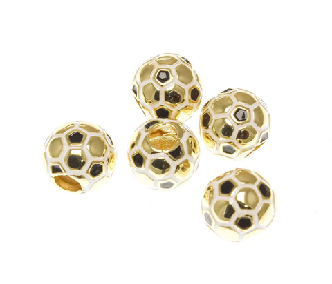 18k Gold Soccer Slider, White and Black Sports Charms, Gift For Soccer Players, Soccer Ball, Soccer ball Bead, 3D Soccer Ball Bead, SPG144