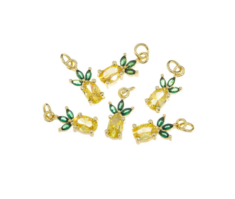 Dainty Gold Pineapple Charm,Tropical Fruit  Gold CZ Charm,Hawaiian Fruit Charm, 1 pc,5pcs or 10 pcs, WHOLESALE,CPG1142