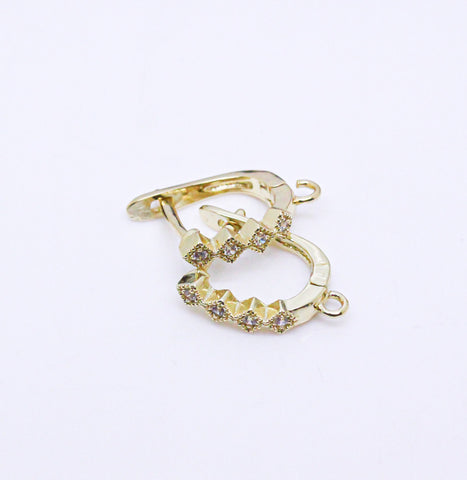Gold Daisy Diamond cz Huggies, 14mm, Gold CZ Leverback huggies, ring to attach any charms, 1 pair or 10 pairs, WHOLESALE