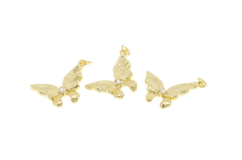 Gold Butterfly Charm With CZ,Pave Gold Butterfly Charm For Necklace,Dainty Butterfly Gold Charm,CPG1042