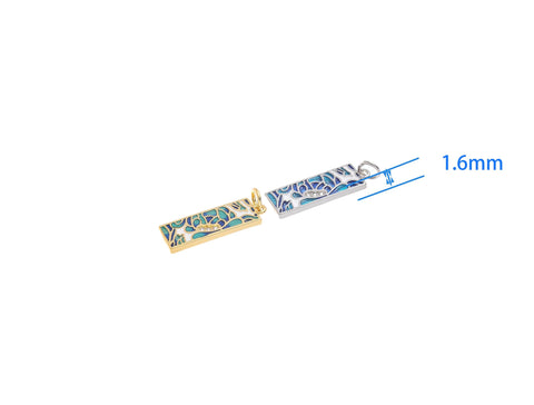 18k Gold or Silver CZ Bezel Set Shiny Rectangle Blue Mosaic Charm, Everyday wear Dainty Charm, Minimalist Jewelry, Artsy, CPG1577 CPS1577
