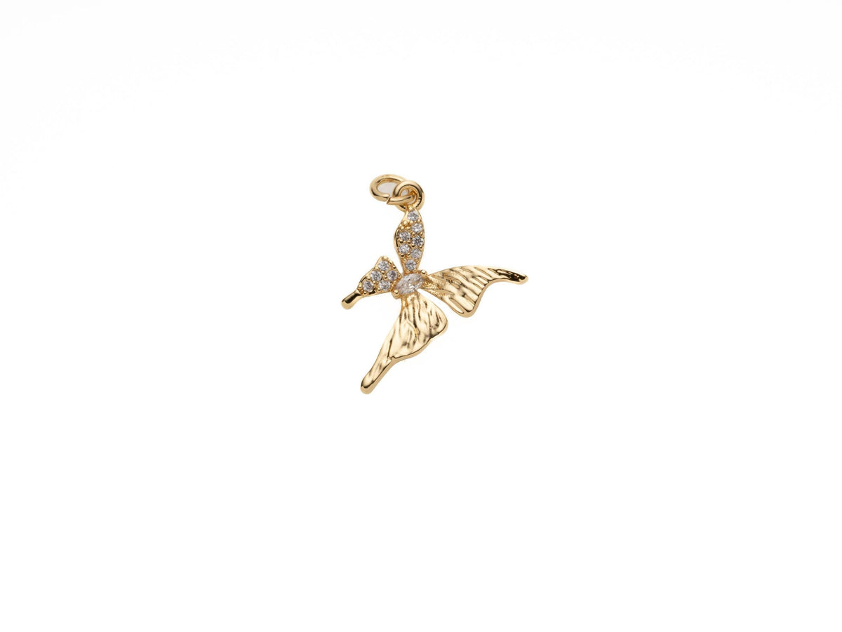 CZ Paved Gold Butterfly, Sparkly Butterfly charm for necklace or earrings, Dainty charm, CPG772