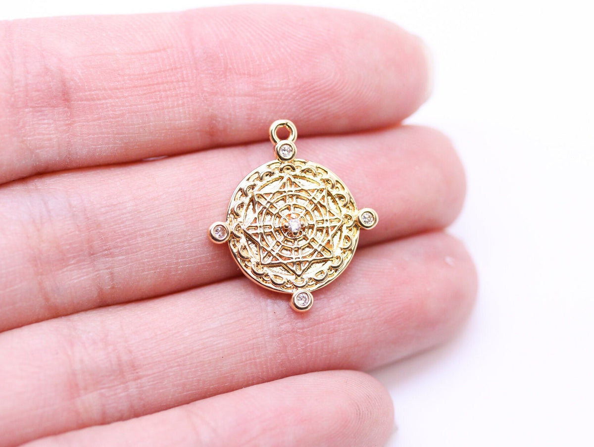 Gold or Silver Gold Medallion cz Pendant, cz medallion,CPG316-CPS316