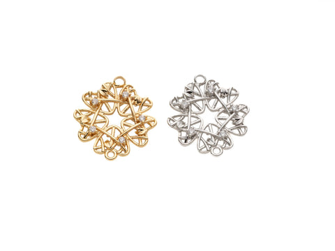 Gold orSilver Ring of Hearts Connector Charm, CZ set Circle of hearts, Flower of hearts connector, CNG108, CNS108