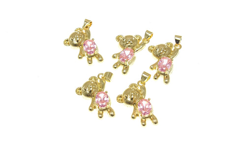 18k Gold Teddy Bear Charm, Pink CZ detail, Little Bear Charm, Small Bear Charm, Animal Lover's Gift Idea, Statement Piece, CPG2396