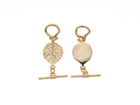 Gold leaf toggle clasp, textured toggle. gold leaf connector, leaf O bar clasp, CPG2110