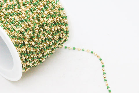 Delicate Emerald Green 2mm miyuki delica with gold beaded chain by footage, WHOLESALE