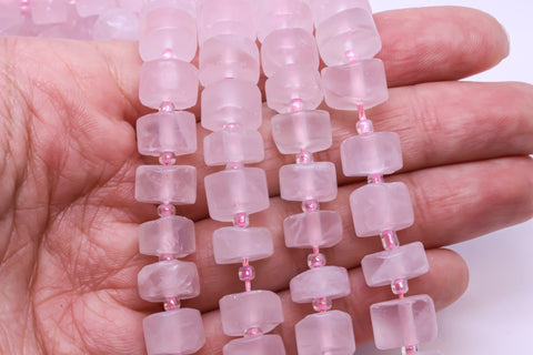 Natural Matte Finish Pink Rose Quartz Rondelle Beads, 10x6mm, Matte Tyre Beads, 15.5 inches, Full Strand, WHOLESALE