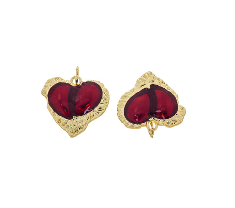 Red Enamel Free Form Textured Heart Charm,Shiny Red Heart Charm For Jewelry Making,Enamel Gold Heart Charm,Hammered Gold Heart Charm,CPG2555