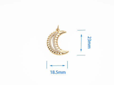 Gold Crescent Moon Charm CZ Micro Pave, Luna, Crescent Moon Pendant, Crescent Moon Bracelet, Cubic Zirconia Charm Crescent Charm CPG1095
