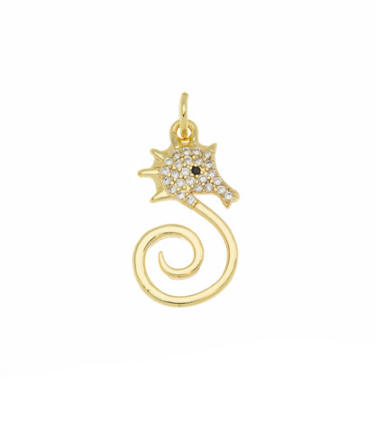 Gold Seahorse Charm,Dainty Seahorse charm for necklace,Gold CZ Seahorse Charm For Necklace,1 pc,5pcs or 10 pcs,WHOLESALE,CPG2001