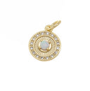 Dainty Gold Disc Circle Opal Charm With CZ,Small White Opal Coin Charm,Permanent Jewelry Making Opal Charm,CPG753