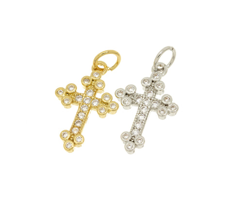 Cross Charm In Gold Or Silver,Pave CZ Cross Pendant,Religious Jewelry,Sparkly CZ Cross Pendant, CPG067,CPS067
