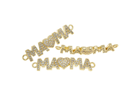 Mama Heart Connector Charm For Bracelet,Monogram Mama With Heart Connector Bracelet Charm,Gold Mama Bracelet Charm,CNG051