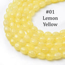 A close-up of a strand of faceted, lemon-yellow beads on a white background with the text '#01 Lemon Yellow' printed on the right.