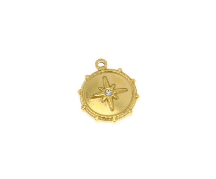 Water Proof, Tarnish Proof Gold CZ Compass, Lucky Charm, CZ Detail, Perfect for Necklace and layering, SSPG012