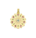 Gold Evil Eye Colorful cz Embellished Pendant,Intricate Gold Geometric Charm, 25mm Round Pendant, Decorative Floral Pendant, CPG118