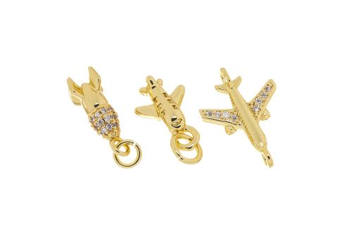 Gold Airplane Charm, Small Gold Rocket And Airplane,Charms For Jewelry Making,Necklace,Bracelet,Earrings CPG771-CPG2185-CPG2191