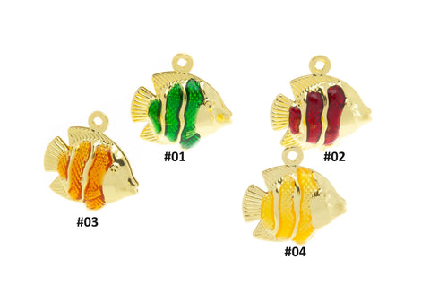 Two Sided Puff  Fish Charm ,Gold Two Sided Fish Charm,Sealife Colorful Fish Charm For Bracelet,Small Fish Charm For Earrings,CPG530
