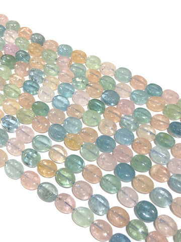 Natural Aquamarine and Morganite oval beads, FULL STRAND